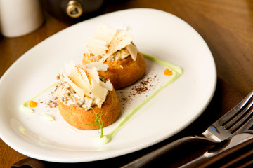 profiters with mushrooms and parmesan