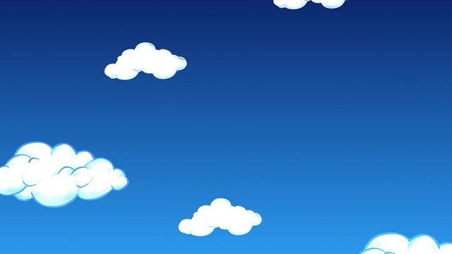 Up Through the Cartoon Clouds 4K Loop features a sky filled with clouds moving downward giving the sensation of flying upward in a loop and vector based