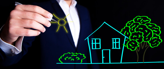 businessman house draw