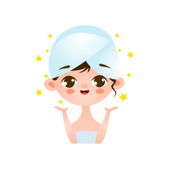 Young little girl shines with her beautiful skin on her face after caring for her.