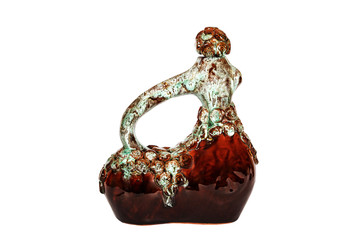 Empty ceramic decorative wine jug on a white background. Vintage decorative jug isolated on white...