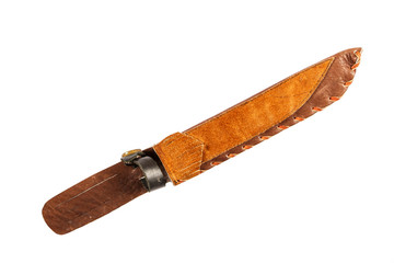 Hunting dagger knife with decorative shell isolated on a white background. Vintage dagger on white...