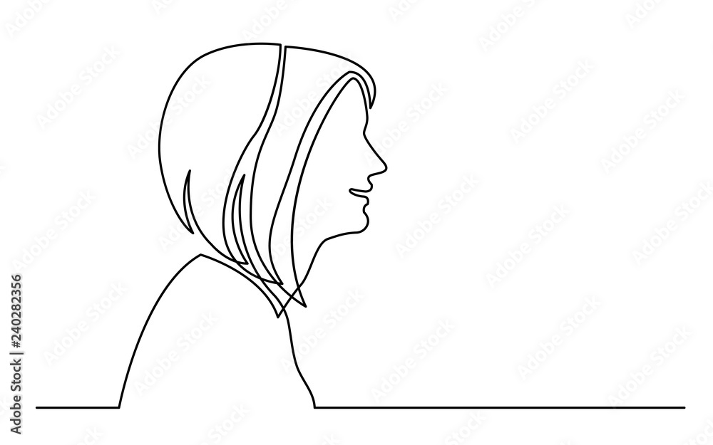 Wall mural continuous line drawing of isolated on white background profile portrait of woman talking