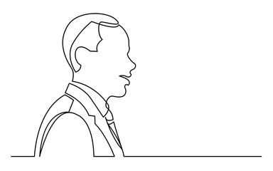 continuous line drawing of isolated on white background profile portrait of african american businessman
