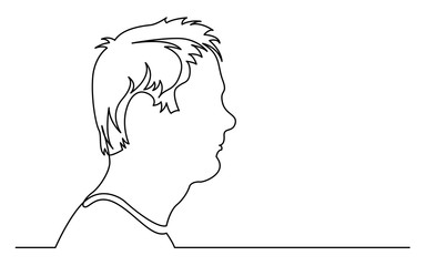 continuous line drawing of isolated on white background profile portrait of disturbed man