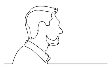 continuous line drawing of isolated on white background profile portrait of man with goatie beard