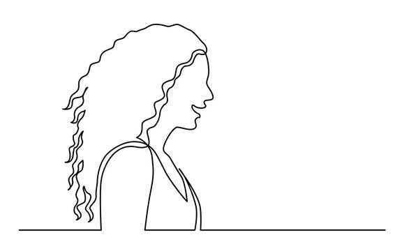 continuous line drawing of isolated on white background profile portrait of  woman with long curly hair Stock Vector | Adobe Stock