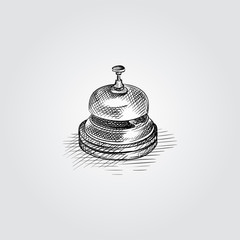 Hand Drawn Service bell Sketch Symbol isolated on white background. Vector of Hotel service symbol In Trendy Style. Engraving style pen pencil crosshatch. - 240282983