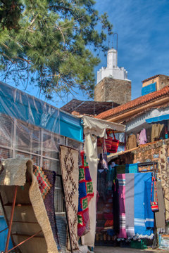 Carpet and craft shop in Chefchaouen (or Chaouen), a beautiful town in northern Morocco