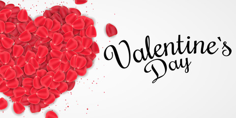 Cover for Valentine's Day. Heart of rose petals on a white background. Romantic banner. Festive web banner for your design. Vector illustration