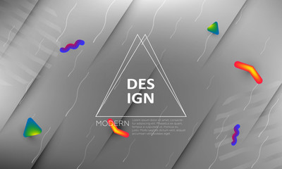 Gray minimal geometric background. Dynamic shapes composition. Futuristic background template.  Abstract  vector cover for commercial concept.