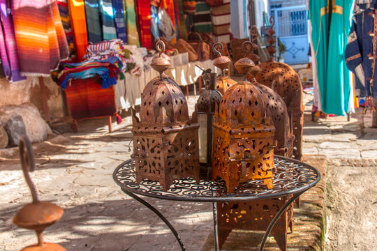 Handicraft store in Chefchaouen (or Chaouen), a beautiful town much visited by tourists in northern Morocco