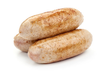 Grilled Pork Sausages, close-up, isolated on a white background
