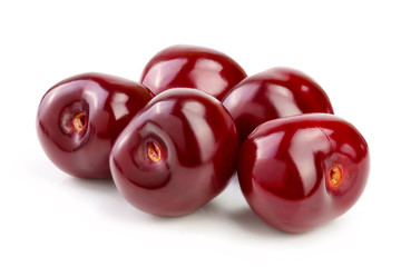 Sweet red cherries isolated on white background macro