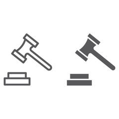 Auction line and glyph icon, justice and law, hammer sign, vector graphics, a linear pattern on a white background.