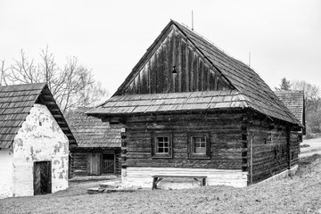 Obraz premium Europe, country Slovakia. Museum of the Slovak village open air museum, in the city of Martin, region of Turiec. The old historical wooden hous.