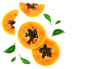 ripe slice papaya isolated on a white background with copy space for your text. Top view. Flat lay