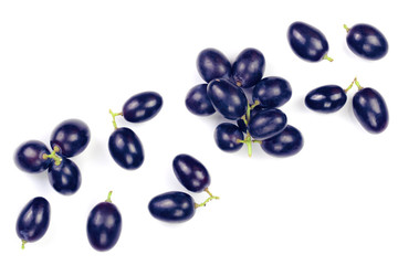 bue grapes isolated on the white background with copy space for your text. Top view. Flat lay pattern