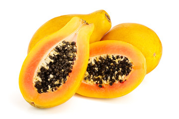 ripe cut papaya isolated on a white background