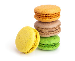 four macaroons isolated on white background closeup