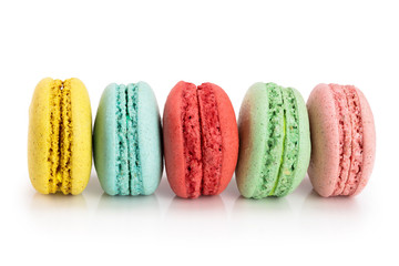 colorful macaroons isolated on white background closeup