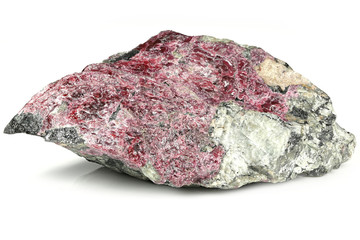eudialyte in matrix from Kola Peninsula, Russia isolated on white background