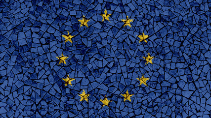 Mosaic Tiles Painting of EU Flag, Background Texture