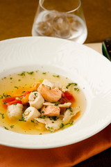 fish soup with salmon and katran with tomatoes