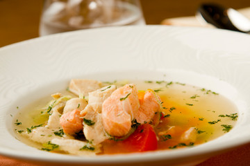 fish soup with salmon and katran with tomatoes