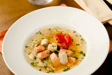fish soup with salmon and katran with tomatoes