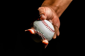 Baseball in Pitchers Hand - obrazy, fototapety, plakaty