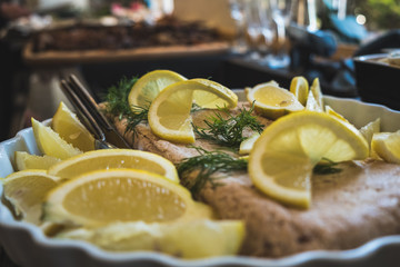 Salmon with lemon on top