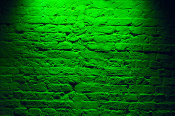 Fototapety  Grunge neon green brick wall texture background. Magenta colored brick wall texture architecture pattern.