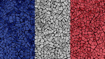 Mosaic Tiles Painting of France Flag, Background Texture