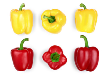 yellow and red sweet bell pepper isolated on white backgro. Top view. Flat lay