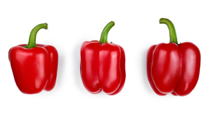 red sweet bell pepper isolated on white background. Top view. Flat lay