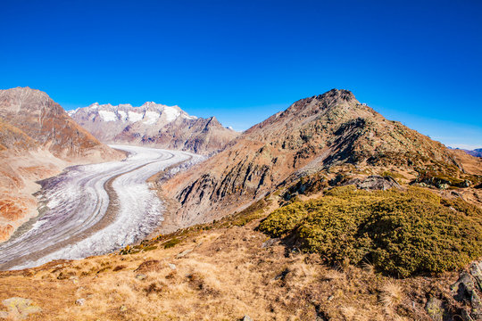 View to Aletch glacier in Switzerland