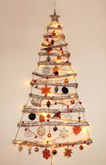 hanging on the wall alternative wooden christmas tree/ with wooden tree decorations/christmas and...
