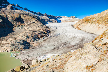 View to glacier tongue of the Rhone glacier from Furkastock