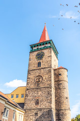 Obraz premium Detailed view of Valdice Gate, or Valdicka brana, in Jicin, Czech Republic.