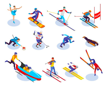 Winter Sports Isometric Icons Set