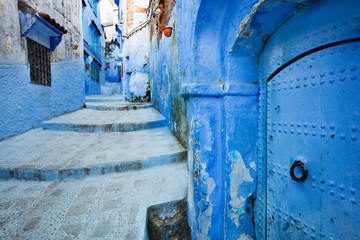 arch in door on the street in blue city Chefchaouen in Morocco