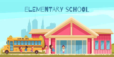 Fototapeta premium Elementary School Cartoon Illustration