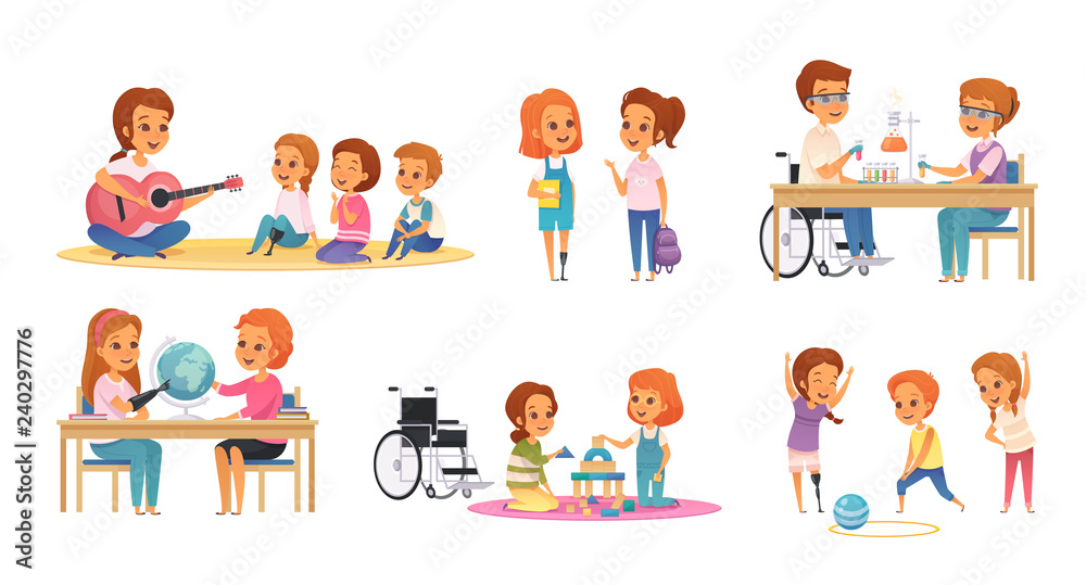 Sticker Inclusion Inclusive Education Cartoon Icon Set