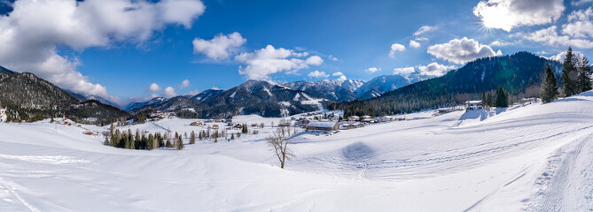 Winter landscape in Steinberg am Rofan near the lake Achen (German: Achensee) in Tyrol, Austria.