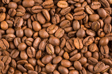 Roasted Colombian coffee beans - Coffea. Top view