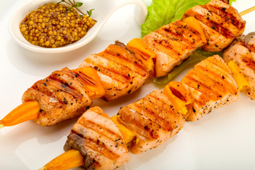 Grilled salmon skewer