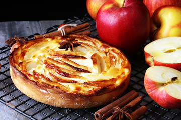 Apple tart. Gourmet traditional holiday apple pie sweet baked dessert food with cinnamon and apples...