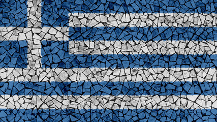 Mosaic Tiles Painting of Greece Flag, Background Texture