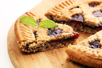 Vertical slice of pie tart cake dessert sweet treat.